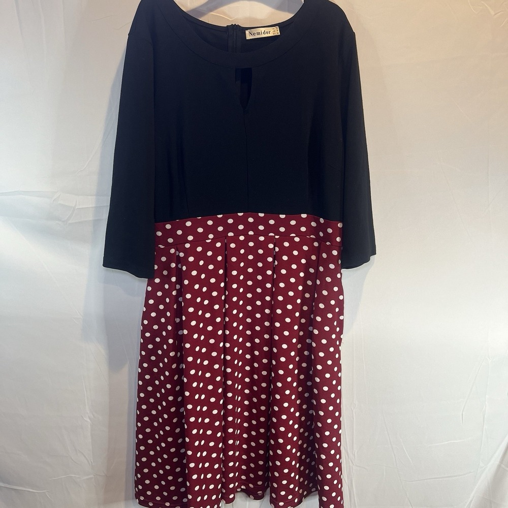Nemidor fit & flare Dress women size 16 polka dot Short Sleeve Knee Length